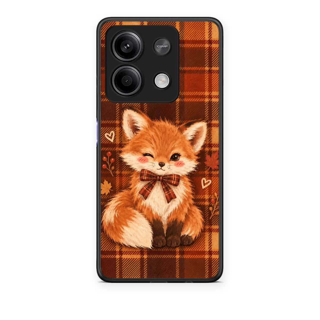 Θήκη Xiaomi Redmi Note 13 5G Fox on Autumn Tartan από τη Smartfits με σχέδιο στο πίσω μέρος και μαύρο περίβλημα | Xiaomi Redmi Note 13 5G Fox on Autumn Tartan case with colorful back and black bezels