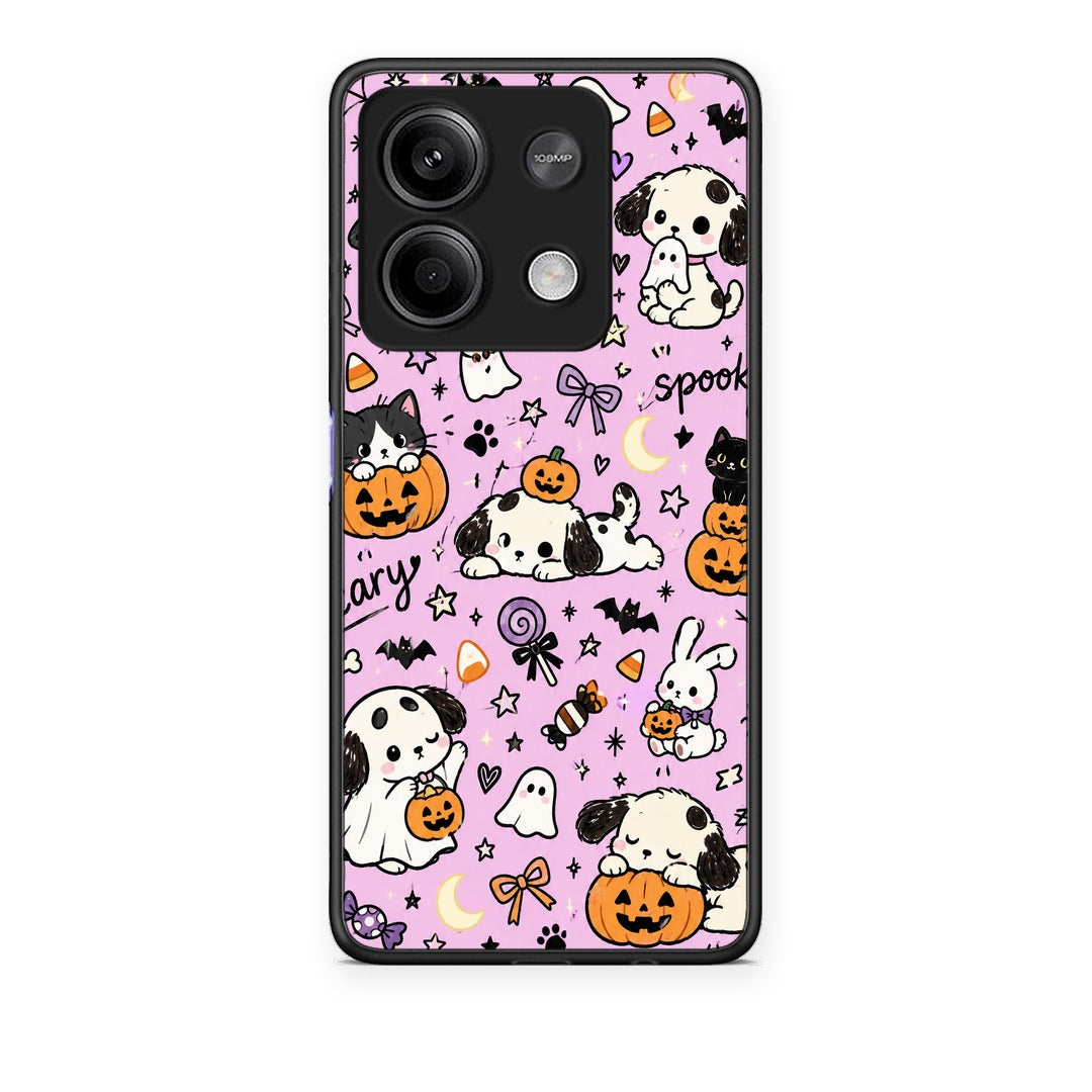 Θήκη Xiaomi Redmi Note 13 5G Halloween Puppies and Friends on Lilac από τη Smartfits με σχέδιο στο πίσω μέρος και μαύρο περίβλημα | Xiaomi Redmi Note 13 5G Halloween Puppies and Friends on Lilac case with colorful back and black bezels