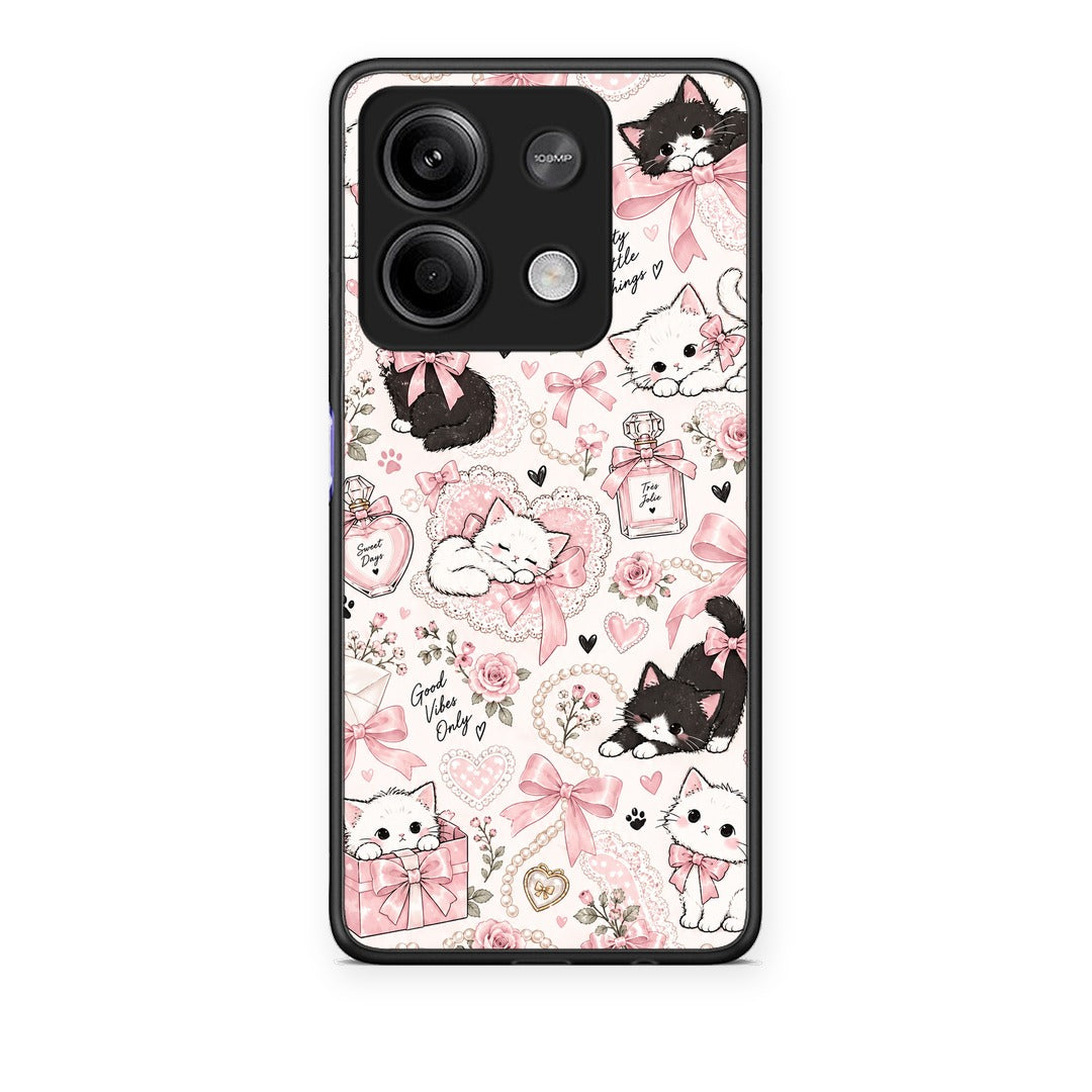 Θήκη Xiaomi Redmi Note 13 5G Pink Bows and Kittens Collage από τη Smartfits με σχέδιο στο πίσω μέρος και μαύρο περίβλημα | Xiaomi Redmi Note 13 5G Pink Bows and Kittens Collage case with colorful back and black bezels