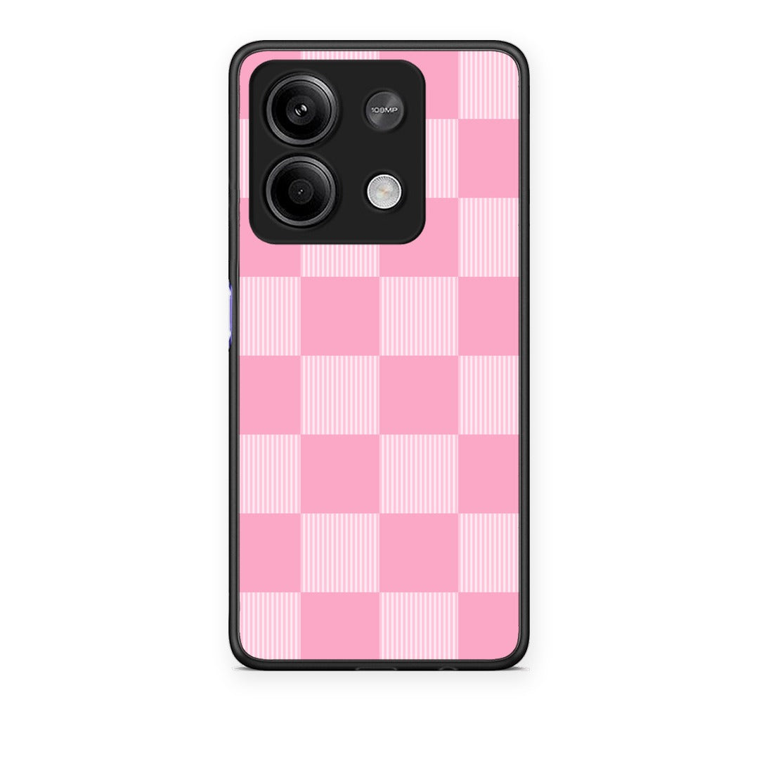 Θήκη Xiaomi Redmi Note 13 5G Pink and White Striped Checks από τη Smartfits με σχέδιο στο πίσω μέρος και μαύρο περίβλημα | Xiaomi Redmi Note 13 5G Pink and White Striped Checks case with colorful back and black bezels