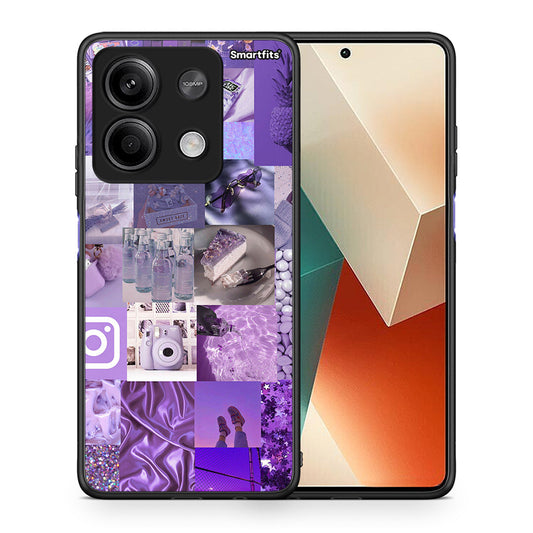 Θήκη Xiaomi Redmi Note 13 5G Purple Aesthetic Collage από τη Smartfits με σχέδιο στο πίσω μέρος και μαύρο περίβλημα | Xiaomi Redmi Note 13 5G Purple Aesthetic Collage case with colorful back and black bezels