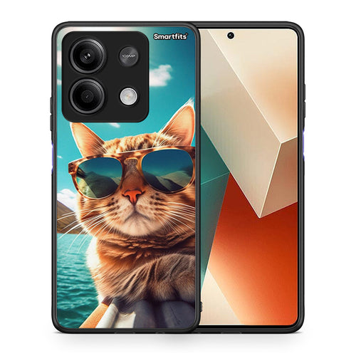 Θήκη Xiaomi Redmi Note 13 5G Summer Cat από τη Smartfits με σχέδιο στο πίσω μέρος και μαύρο περίβλημα | Xiaomi Redmi Note 13 5G Summer Cat case with colorful back and black bezels