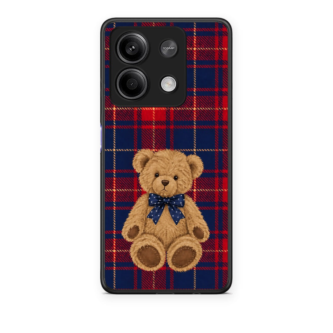 Θήκη Xiaomi Redmi Note 13 5G Teddy Bear on Red and Navy Tartan από τη Smartfits με σχέδιο στο πίσω μέρος και μαύρο περίβλημα | Xiaomi Redmi Note 13 5G Teddy Bear on Red and Navy Tartan case with colorful back and black bezels