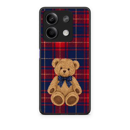 Θήκη Xiaomi Redmi Note 13 5G Teddy Bear on Red and Navy Tartan από τη Smartfits με σχέδιο στο πίσω μέρος και μαύρο περίβλημα | Xiaomi Redmi Note 13 5G Teddy Bear on Red and Navy Tartan case with colorful back and black bezels