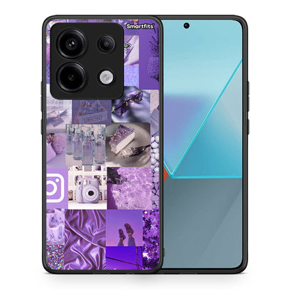Θήκη Xiaomi Redmi Note 13 Pro 5G Purple Aesthetic Collage από τη Smartfits με σχέδιο στο πίσω μέρος και μαύρο περίβλημα | Xiaomi Redmi Note 13 Pro 5G Purple Aesthetic Collage case with colorful back and black bezels