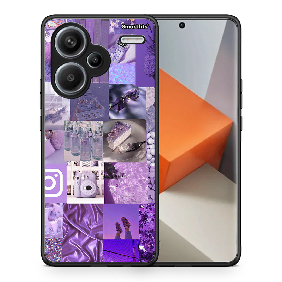 Θήκη Xiaomi Redmi Note 13 Pro Plus 5G Purple Aesthetic Collage από τη Smartfits με σχέδιο στο πίσω μέρος και μαύρο περίβλημα | Xiaomi Redmi Note 13 Pro Plus 5G Purple Aesthetic Collage case with colorful back and black bezels