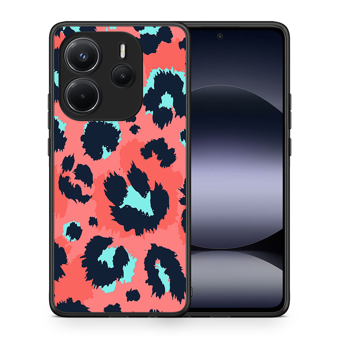 Θήκη Xiaomi Redmi Note 14 4G Pink Leopard Animal από τη Smartfits με σχέδιο στο πίσω μέρος και μαύρο περίβλημα | Xiaomi Redmi Note 14 4G Pink Leopard Animal case with colorful back and black bezels