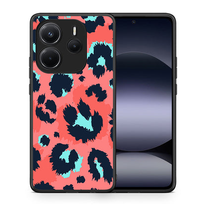 Θήκη Xiaomi Redmi Note 14 4G Pink Leopard Animal από τη Smartfits με σχέδιο στο πίσω μέρος και μαύρο περίβλημα | Xiaomi Redmi Note 14 4G Pink Leopard Animal case with colorful back and black bezels