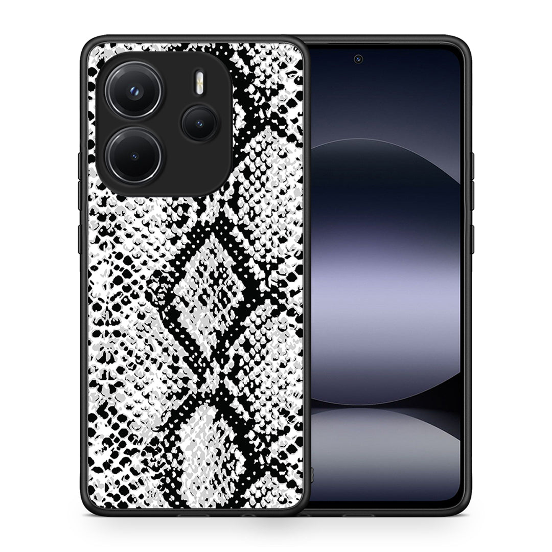 Θήκη Xiaomi Redmi Note 14 4G White Snake Animal από τη Smartfits με σχέδιο στο πίσω μέρος και μαύρο περίβλημα | Xiaomi Redmi Note 14 4G White Snake Animal case with colorful back and black bezels
