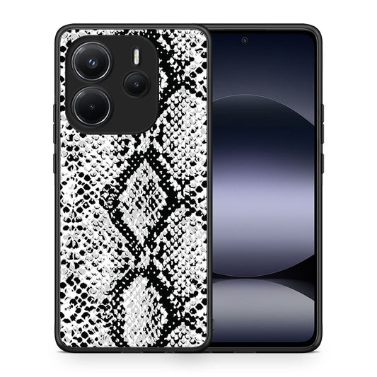 Θήκη Xiaomi Redmi Note 14 4G White Snake Animal από τη Smartfits με σχέδιο στο πίσω μέρος και μαύρο περίβλημα | Xiaomi Redmi Note 14 4G White Snake Animal case with colorful back and black bezels