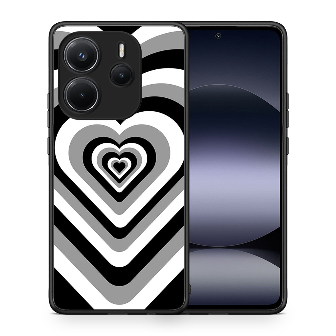 Θήκη Xiaomi Redmi Note 14 4G Black Hearts από τη Smartfits με σχέδιο στο πίσω μέρος και μαύρο περίβλημα | Xiaomi Redmi Note 14 4G Black Hearts case with colorful back and black bezels