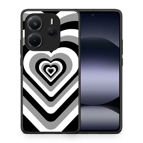 Θήκη Xiaomi Redmi Note 14 4G Black Hearts από τη Smartfits με σχέδιο στο πίσω μέρος και μαύρο περίβλημα | Xiaomi Redmi Note 14 4G Black Hearts case with colorful back and black bezels
