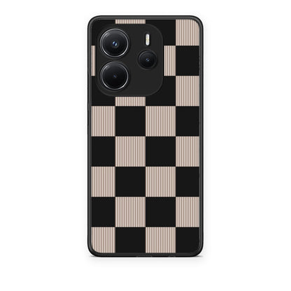 Θήκη Xiaomi Redmi Note 14 4G Black and Taupe Striped Checks από τη Smartfits με σχέδιο στο πίσω μέρος και μαύρο περίβλημα | Xiaomi Redmi Note 14 4G Black and Taupe Striped Checks case with colorful back and black bezels