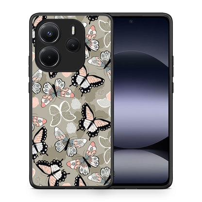 Θήκη Xiaomi Redmi Note 14 4G Butterflies Boho από τη Smartfits με σχέδιο στο πίσω μέρος και μαύρο περίβλημα | Xiaomi Redmi Note 14 4G Butterflies Boho case with colorful back and black bezels