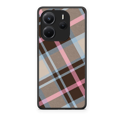 Θήκη Xiaomi Redmi Note 14 4G Brown Pink and Blue Diagonal Plaid από τη Smartfits με σχέδιο στο πίσω μέρος και μαύρο περίβλημα | Xiaomi Redmi Note 14 4G Brown Pink and Blue Diagonal Plaid case with colorful back and black bezels