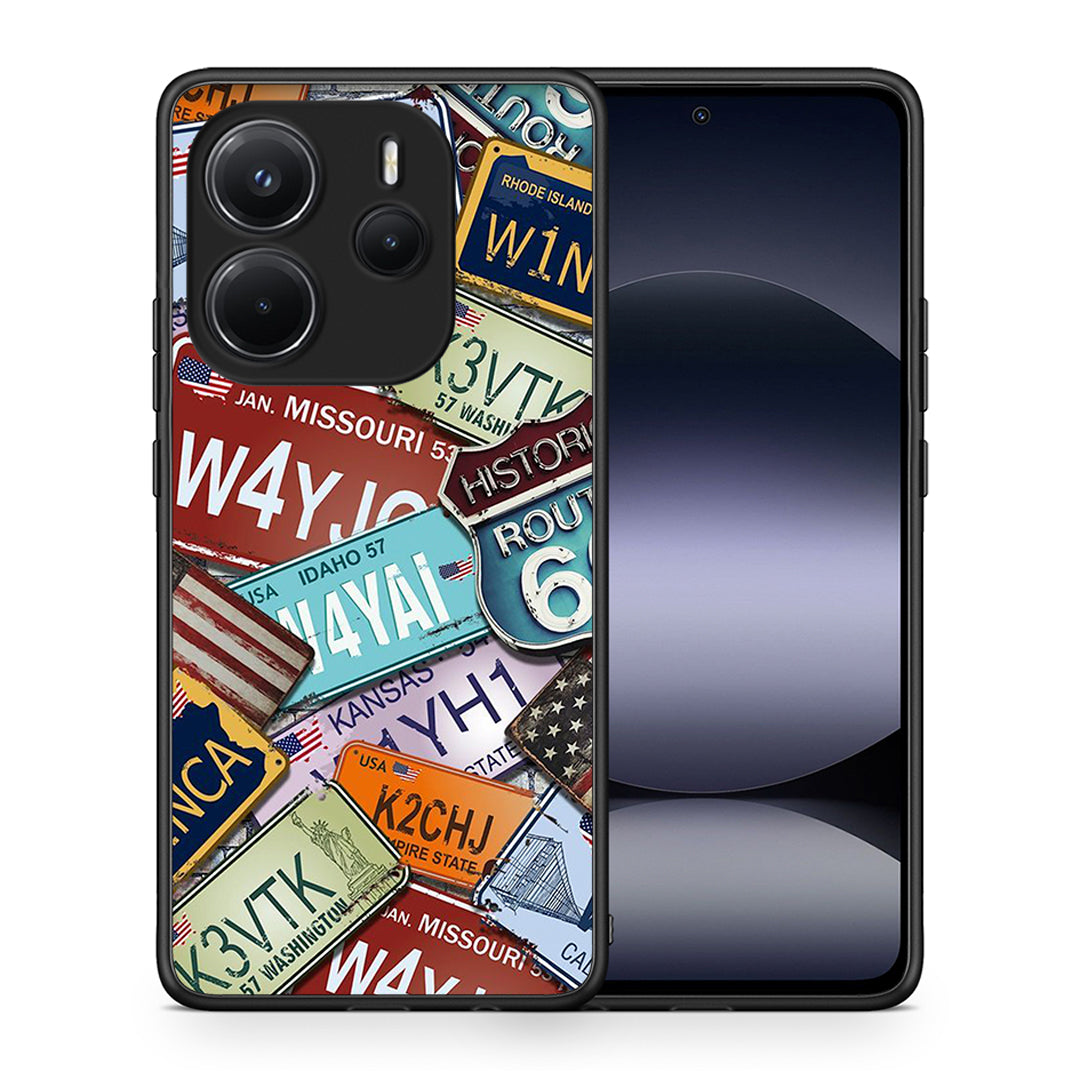 Θήκη Xiaomi Redmi Note 14 4G Car Plates από τη Smartfits με σχέδιο στο πίσω μέρος και μαύρο περίβλημα | Xiaomi Redmi Note 14 4G Car Plates case with colorful back and black bezels