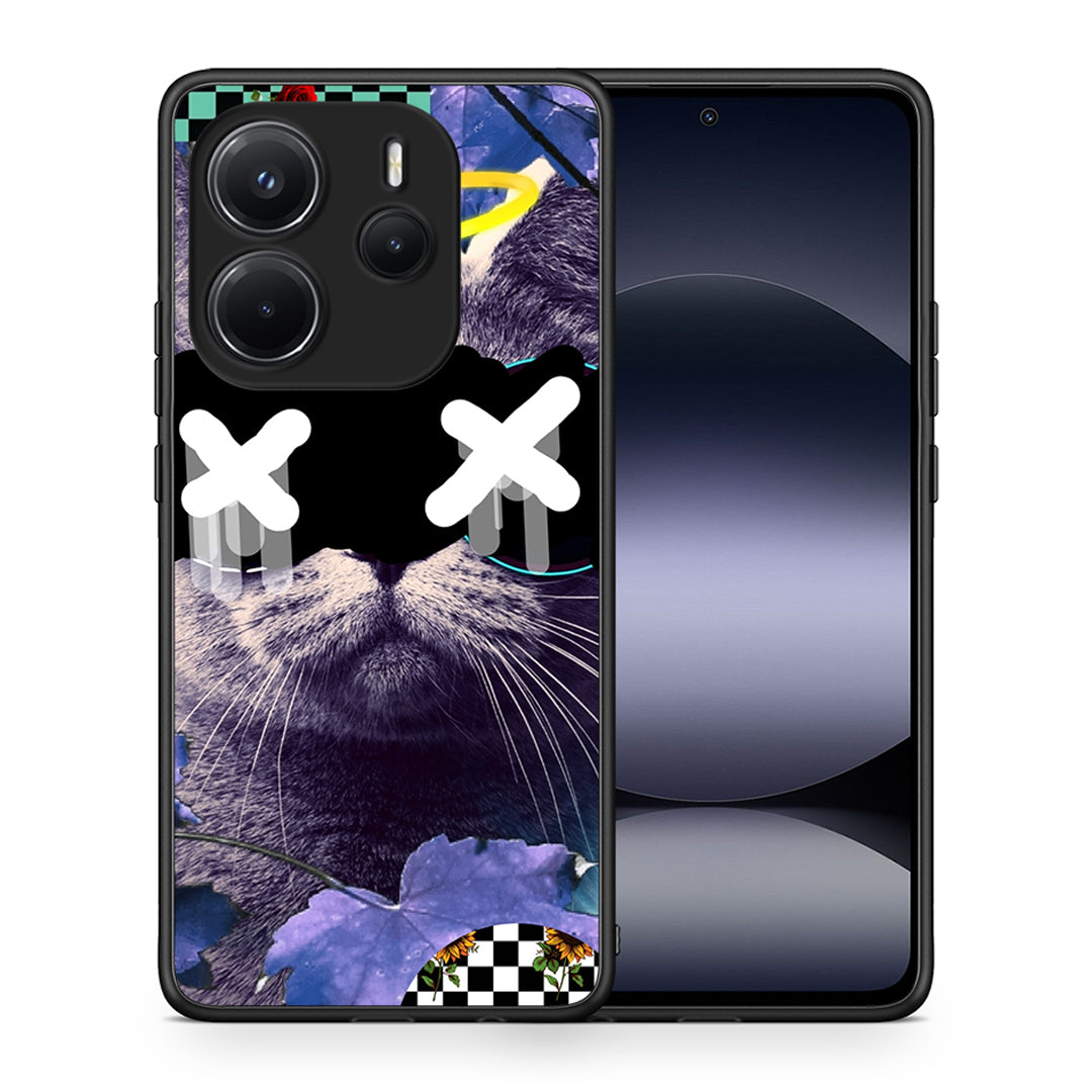Θήκη Xiaomi Redmi Note 14 4G Cat Collage από τη Smartfits με σχέδιο στο πίσω μέρος και μαύρο περίβλημα | Xiaomi Redmi Note 14 4G Cat Collage case with colorful back and black bezels