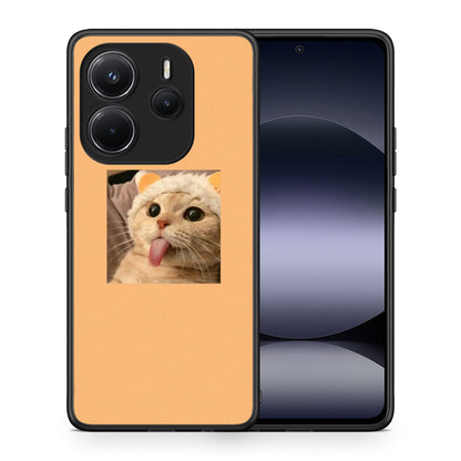 Θήκη Xiaomi Redmi Note 14 4G Cat Tongue από τη Smartfits με σχέδιο στο πίσω μέρος και μαύρο περίβλημα | Xiaomi Redmi Note 14 4G Cat Tongue case with colorful back and black bezels