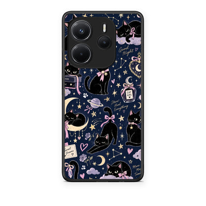 Θήκη Xiaomi Redmi Note 14 4G Celestial Black Cats on Navy από τη Smartfits με σχέδιο στο πίσω μέρος και μαύρο περίβλημα | Xiaomi Redmi Note 14 4G Celestial Black Cats on Navy case with colorful back and black bezels