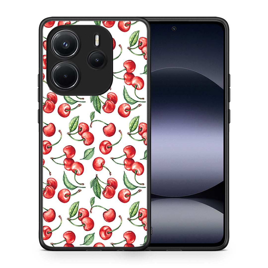 Θήκη Xiaomi Redmi Note 14 4G Cherry Summer από τη Smartfits με σχέδιο στο πίσω μέρος και μαύρο περίβλημα | Xiaomi Redmi Note 14 4G Cherry Summer case with colorful back and black bezels