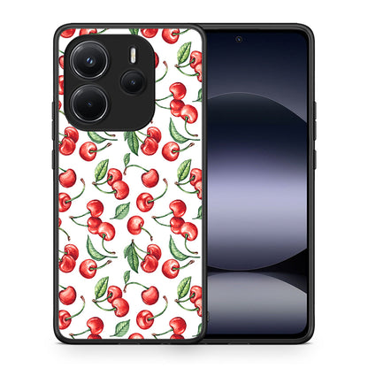 Θήκη Xiaomi Redmi Note 14 4G Cherry Summer από τη Smartfits με σχέδιο στο πίσω μέρος και μαύρο περίβλημα | Xiaomi Redmi Note 14 4G Cherry Summer case with colorful back and black bezels