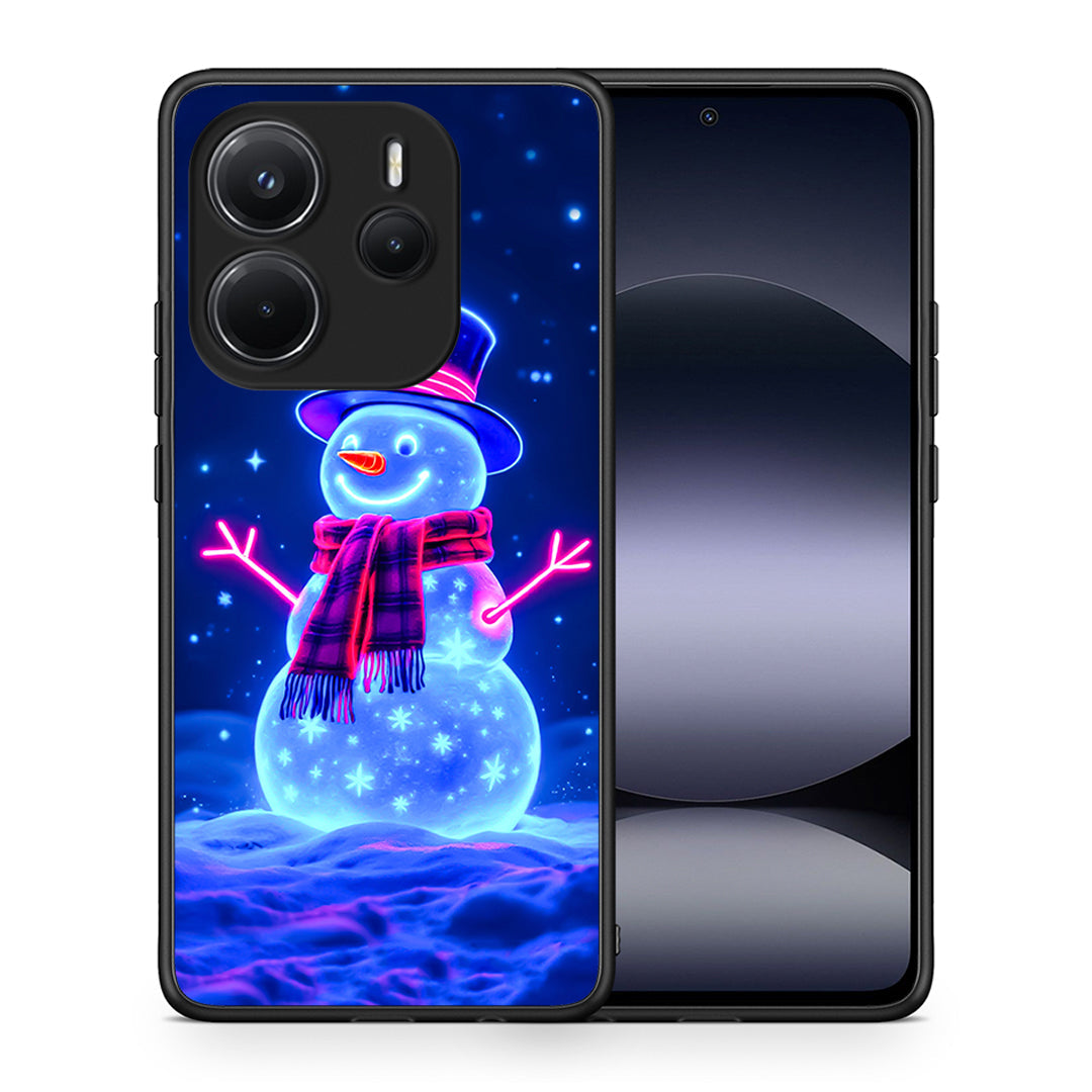 Θήκη Xiaomi Redmi Note 14 4G Christmas Neon Snowman από τη Smartfits με σχέδιο στο πίσω μέρος και μαύρο περίβλημα | Xiaomi Redmi Note 14 4G Christmas Neon Snowman case with colorful back and black bezels