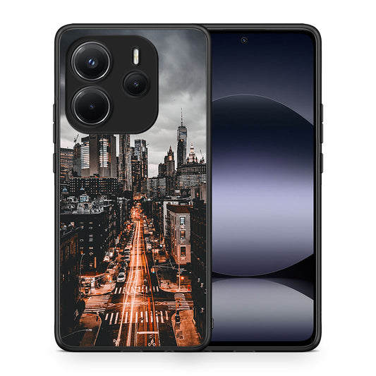 Θήκη Xiaomi Redmi Note 14 4G City Lights από τη Smartfits με σχέδιο στο πίσω μέρος και μαύρο περίβλημα | Xiaomi Redmi Note 14 4G City Lights case with colorful back and black bezels