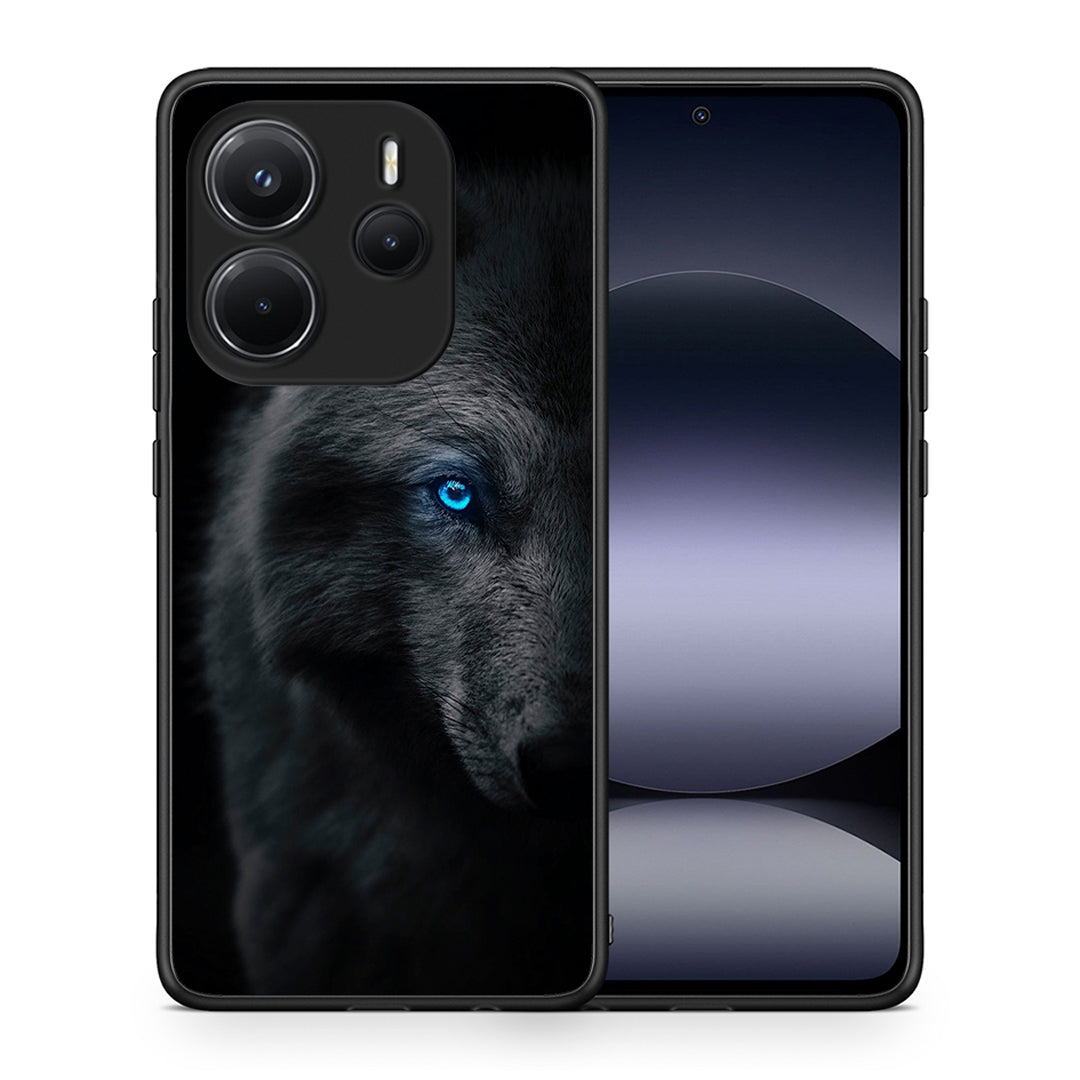 Θήκη Xiaomi Redmi Note 14 4G Dark Wolf από τη Smartfits με σχέδιο στο πίσω μέρος και μαύρο περίβλημα | Xiaomi Redmi Note 14 4G Dark Wolf case with colorful back and black bezels