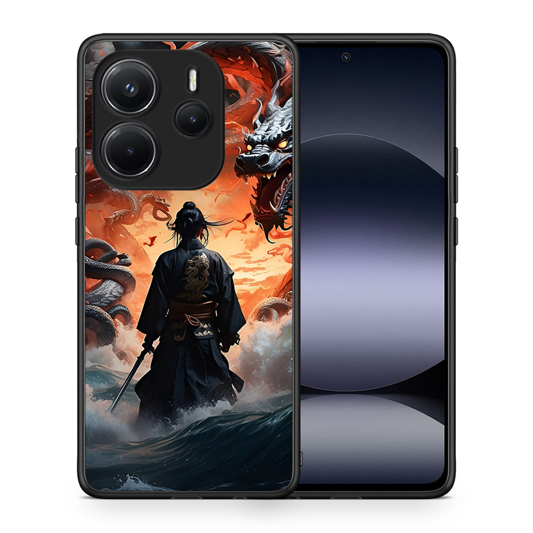 Θήκη Xiaomi Redmi Note 14 4G Dragons Fight από τη Smartfits με σχέδιο στο πίσω μέρος και μαύρο περίβλημα | Xiaomi Redmi Note 14 4G Dragons Fight case with colorful back and black bezels