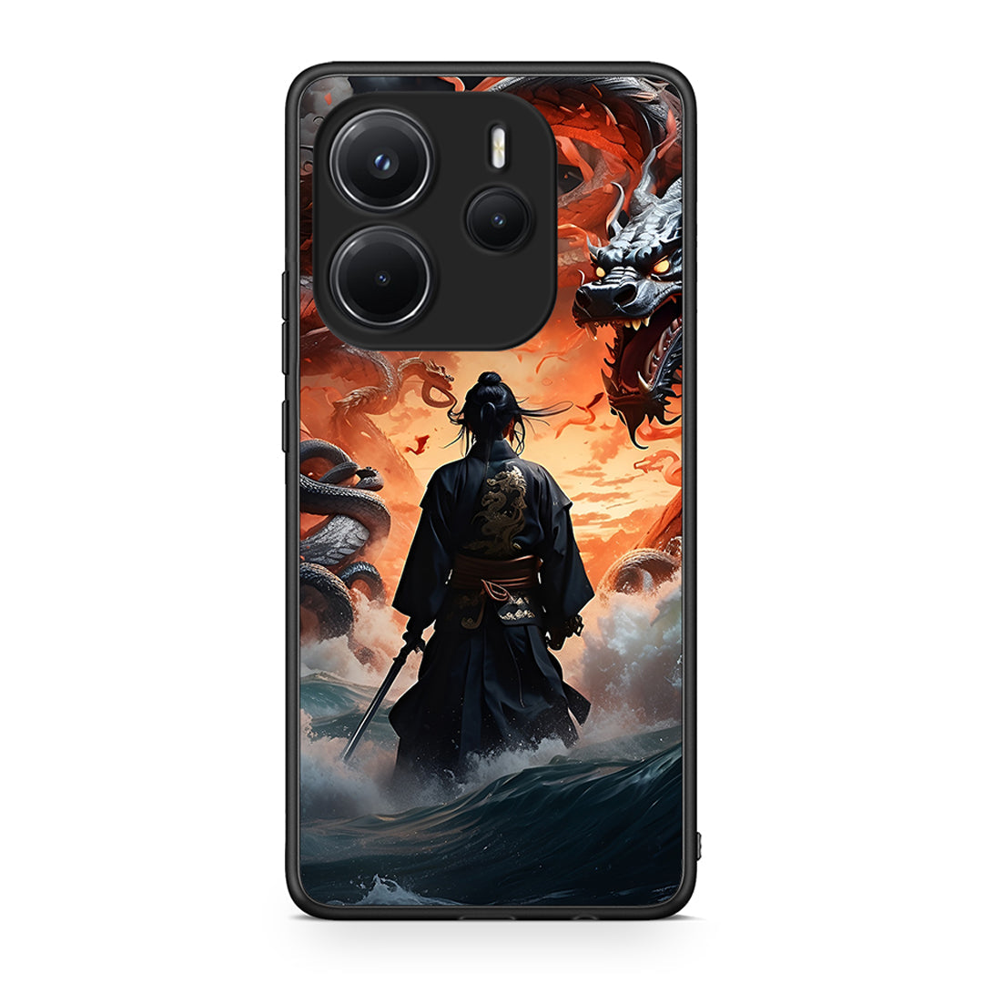 Xiaomi Redmi Note 14 4G Dragons Fight θήκη από τη Smartfits με σχέδιο στο πίσω μέρος και μαύρο περίβλημα | Smartphone case with colorful back and black bezels by Smartfits