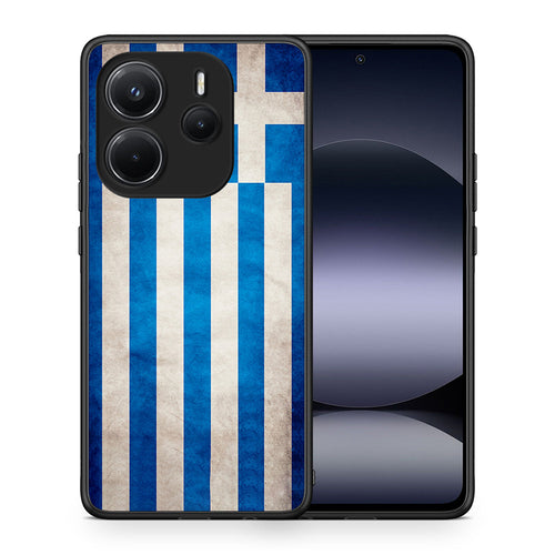 Θήκη Xiaomi Redmi Note 14 4G Greek Flag από τη Smartfits με σχέδιο στο πίσω μέρος και μαύρο περίβλημα | Xiaomi Redmi Note 14 4G Greek Flag case with colorful back and black bezels