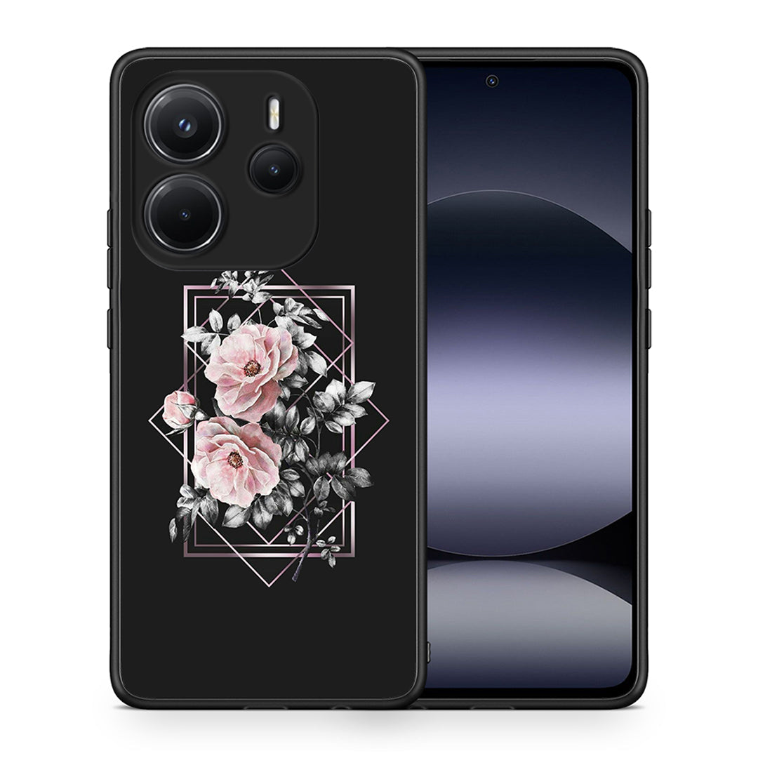 Θήκη Xiaomi Redmi Note 14 4G Frame Flower από τη Smartfits με σχέδιο στο πίσω μέρος και μαύρο περίβλημα | Xiaomi Redmi Note 14 4G Frame Flower case with colorful back and black bezels