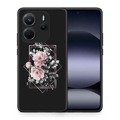 Θήκη Xiaomi Redmi Note 14 4G Frame Flower από τη Smartfits με σχέδιο στο πίσω μέρος και μαύρο περίβλημα | Xiaomi Redmi Note 14 4G Frame Flower case with colorful back and black bezels