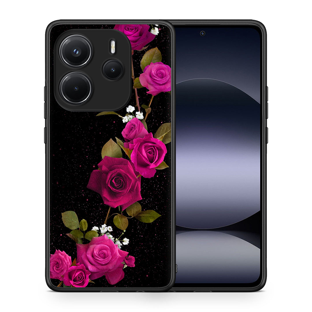 Θήκη Xiaomi Redmi Note 14 4G Red Roses Flower από τη Smartfits με σχέδιο στο πίσω μέρος και μαύρο περίβλημα | Xiaomi Redmi Note 14 4G Red Roses Flower case with colorful back and black bezels