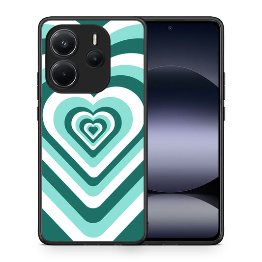 Θήκη Xiaomi Redmi Note 14 4G Green Hearts από τη Smartfits με σχέδιο στο πίσω μέρος και μαύρο περίβλημα | Xiaomi Redmi Note 14 4G Green Hearts case with colorful back and black bezels