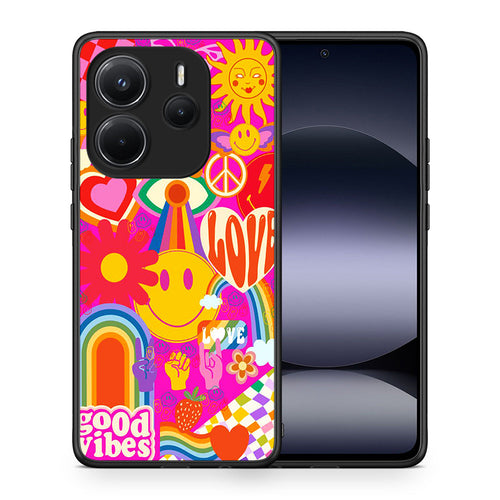 Θήκη Xiaomi Redmi Note 14 4G Hippie Love από τη Smartfits με σχέδιο στο πίσω μέρος και μαύρο περίβλημα | Xiaomi Redmi Note 14 4G Hippie Love case with colorful back and black bezels