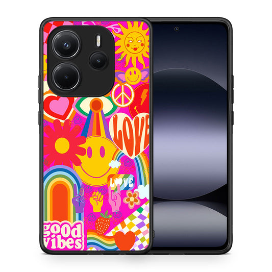 Θήκη Xiaomi Redmi Note 14 4G Hippie Love από τη Smartfits με σχέδιο στο πίσω μέρος και μαύρο περίβλημα | Xiaomi Redmi Note 14 4G Hippie Love case with colorful back and black bezels