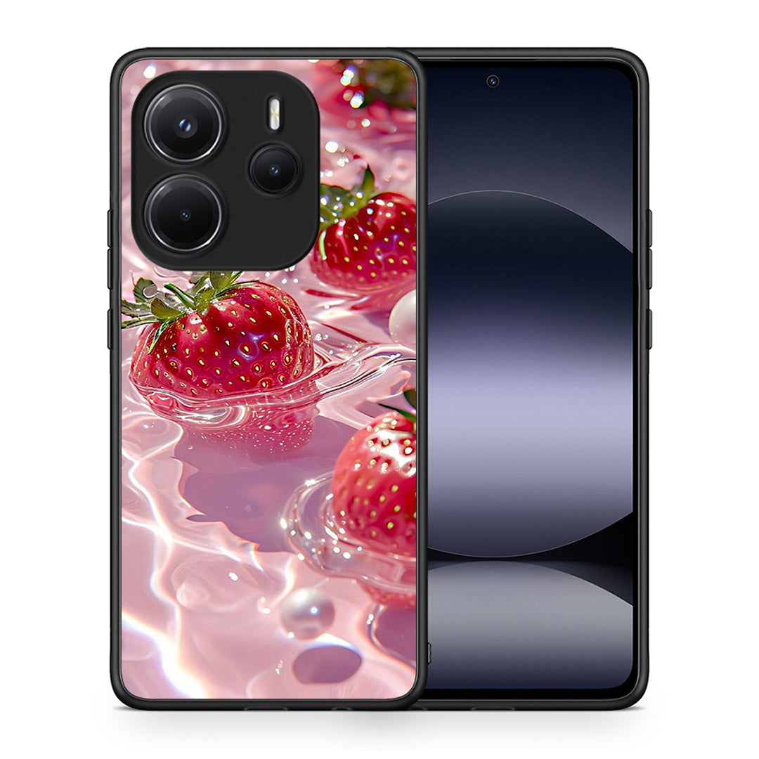 Θήκη Xiaomi Redmi Note 14 4G Juicy Strawberries από τη Smartfits με σχέδιο στο πίσω μέρος και μαύρο περίβλημα | Xiaomi Redmi Note 14 4G Juicy Strawberries case with colorful back and black bezels