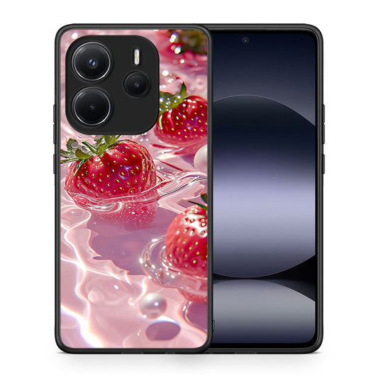 Θήκη Xiaomi Redmi Note 14 4G Juicy Strawberries από τη Smartfits με σχέδιο στο πίσω μέρος και μαύρο περίβλημα | Xiaomi Redmi Note 14 4G Juicy Strawberries case with colorful back and black bezels