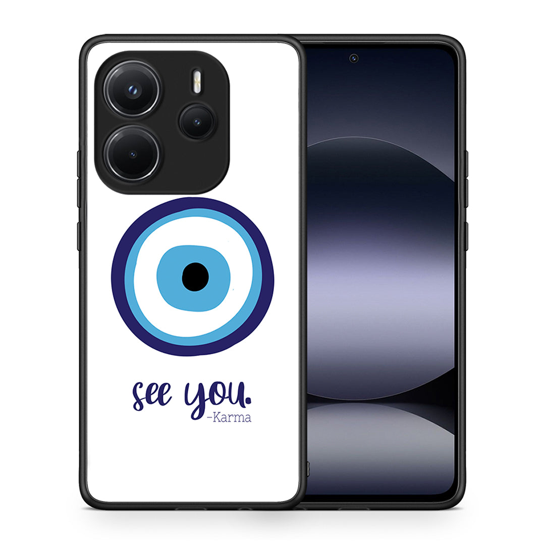 Θήκη Xiaomi Redmi Note 14 4G Karma Says από τη Smartfits με σχέδιο στο πίσω μέρος και μαύρο περίβλημα | Xiaomi Redmi Note 14 4G Karma Says case with colorful back and black bezels