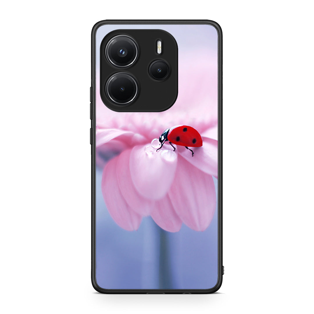 Xiaomi Redmi Note 14 4G Ladybug Flower θήκη από τη Smartfits με σχέδιο στο πίσω μέρος και μαύρο περίβλημα | Smartphone case with colorful back and black bezels by Smartfits