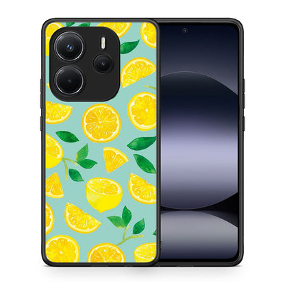 Θήκη Xiaomi Redmi Note 14 4G Lemons από τη Smartfits με σχέδιο στο πίσω μέρος και μαύρο περίβλημα | Xiaomi Redmi Note 14 4G Lemons case with colorful back and black bezels