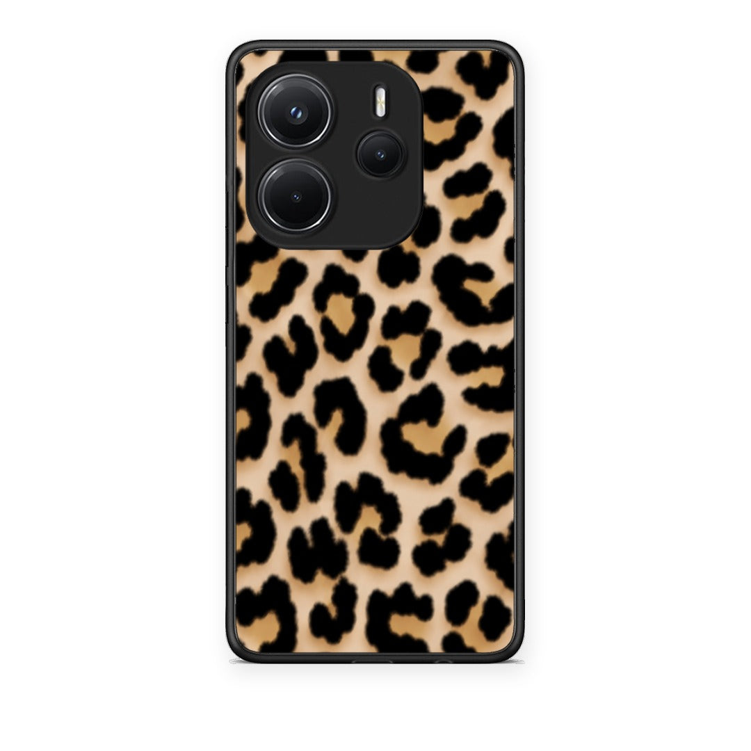 Θήκη Xiaomi Redmi Note 14 4G Leopard Print Tan Small από τη Smartfits με σχέδιο στο πίσω μέρος και μαύρο περίβλημα | Xiaomi Redmi Note 14 4G Leopard Print Tan Small case with colorful back and black bezels