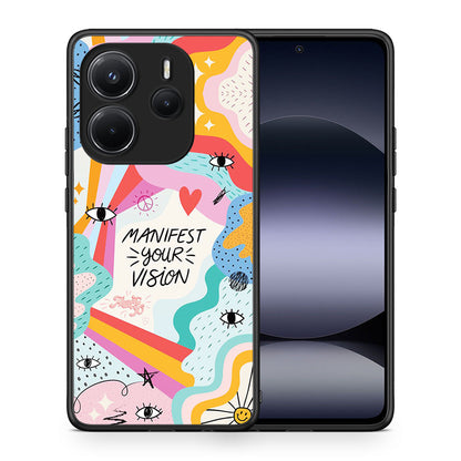 Θήκη Xiaomi Redmi Note 14 4G Manifest Your Vision από τη Smartfits με σχέδιο στο πίσω μέρος και μαύρο περίβλημα | Xiaomi Redmi Note 14 4G Manifest Your Vision case with colorful back and black bezels