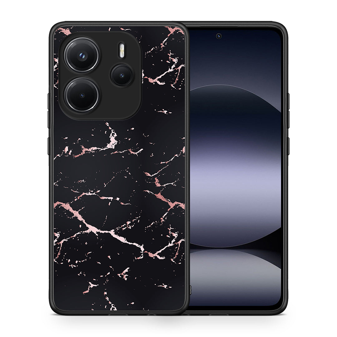 Θήκη Xiaomi Redmi Note 14 4G Black Rosegold Marble από τη Smartfits με σχέδιο στο πίσω μέρος και μαύρο περίβλημα | Xiaomi Redmi Note 14 4G Black Rosegold Marble case with colorful back and black bezels