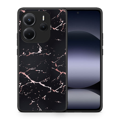 Θήκη Xiaomi Redmi Note 14 4G Black Rosegold Marble από τη Smartfits με σχέδιο στο πίσω μέρος και μαύρο περίβλημα | Xiaomi Redmi Note 14 4G Black Rosegold Marble case with colorful back and black bezels