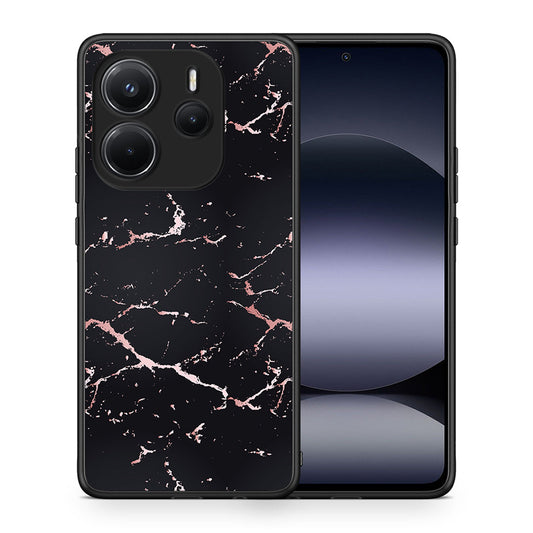 Θήκη Xiaomi Redmi Note 14 4G Black Rosegold Marble από τη Smartfits με σχέδιο στο πίσω μέρος και μαύρο περίβλημα | Xiaomi Redmi Note 14 4G Black Rosegold Marble case with colorful back and black bezels