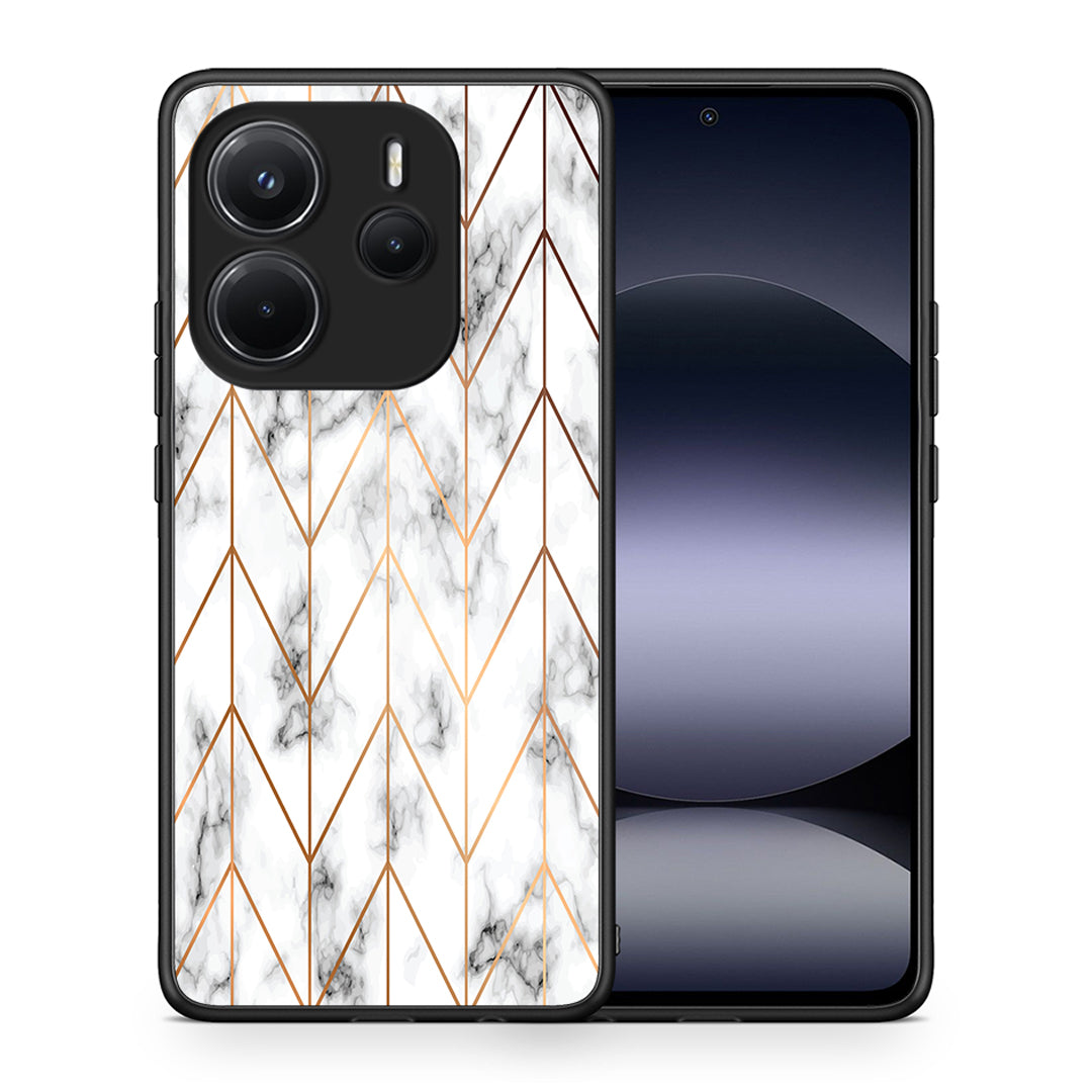 Θήκη Xiaomi Redmi Note 14 4G Gold Geometric Marble από τη Smartfits με σχέδιο στο πίσω μέρος και μαύρο περίβλημα | Xiaomi Redmi Note 14 4G Gold Geometric Marble case with colorful back and black bezels