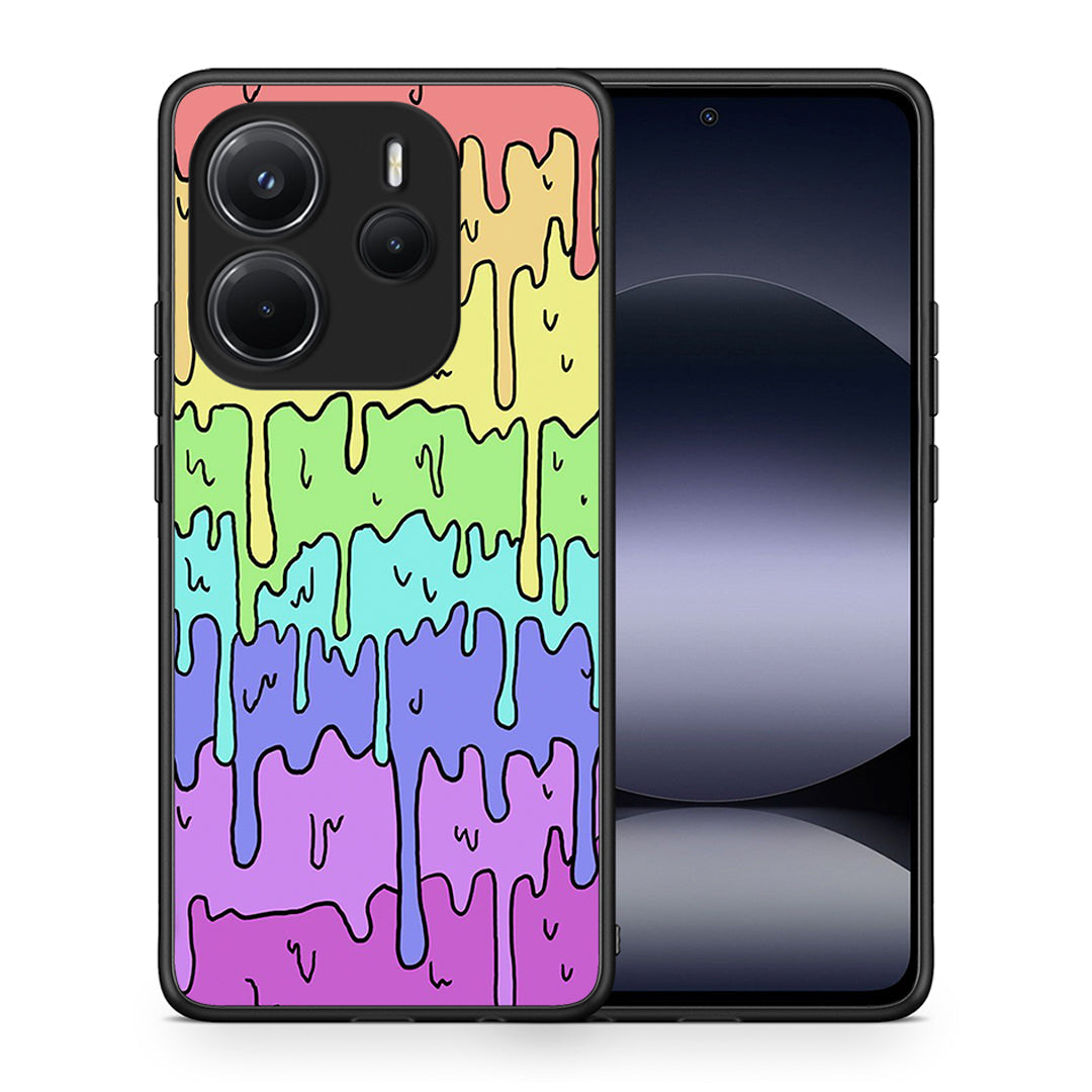 Θήκη Xiaomi Redmi Note 14 4G Melting Rainbow από τη Smartfits με σχέδιο στο πίσω μέρος και μαύρο περίβλημα | Xiaomi Redmi Note 14 4G Melting Rainbow case with colorful back and black bezels