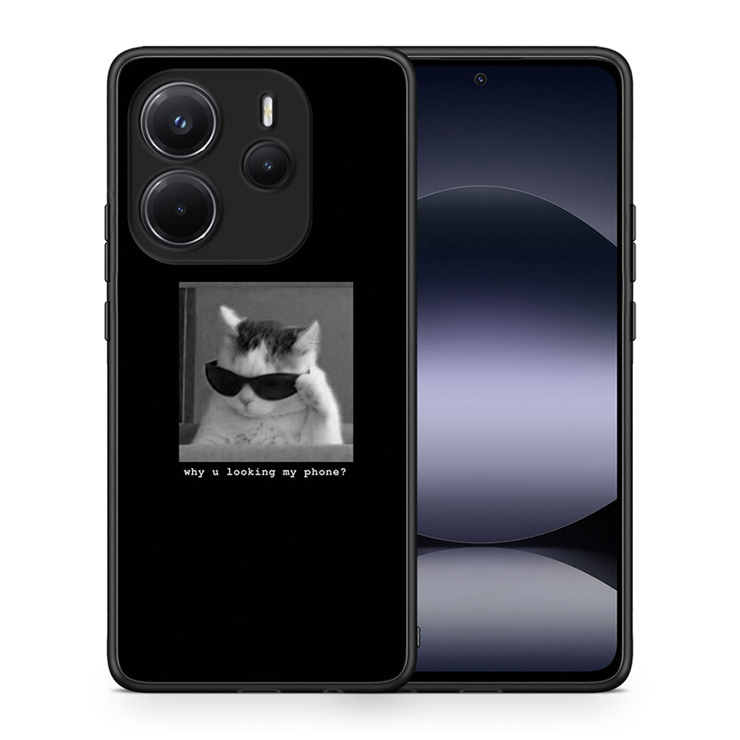 Θήκη Xiaomi Redmi Note 14 4G Meme Cat από τη Smartfits με σχέδιο στο πίσω μέρος και μαύρο περίβλημα | Xiaomi Redmi Note 14 4G Meme Cat case with colorful back and black bezels